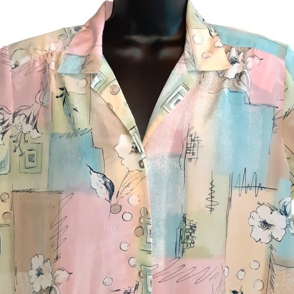 Donnkenny Women Large Floral Button Up Blouse Top - Picture 2 of 5